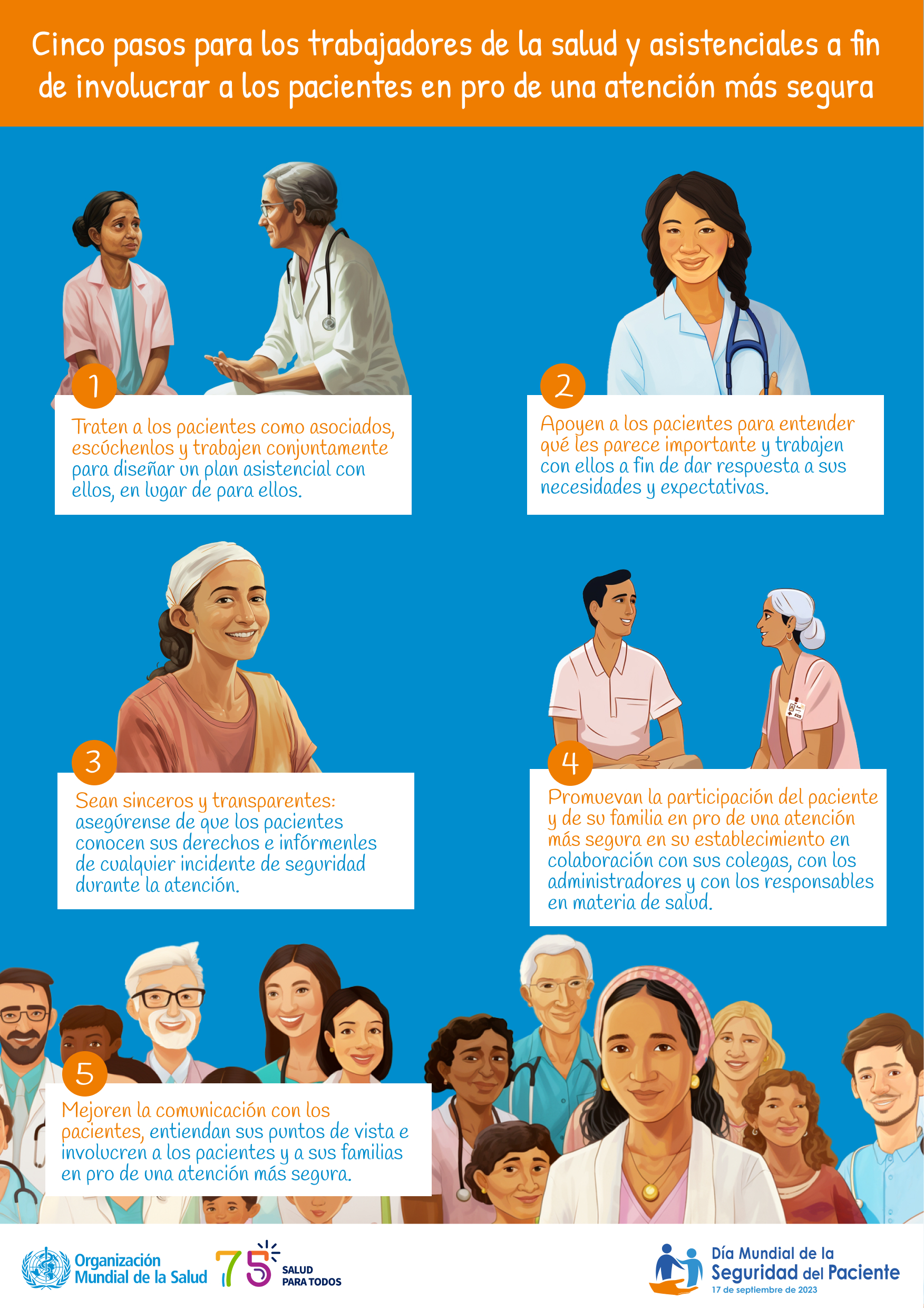 Cinco pasos para los trabajadores de la salud y asistenciales a fin de involucrar a los pacientes en pro de una atención más segura